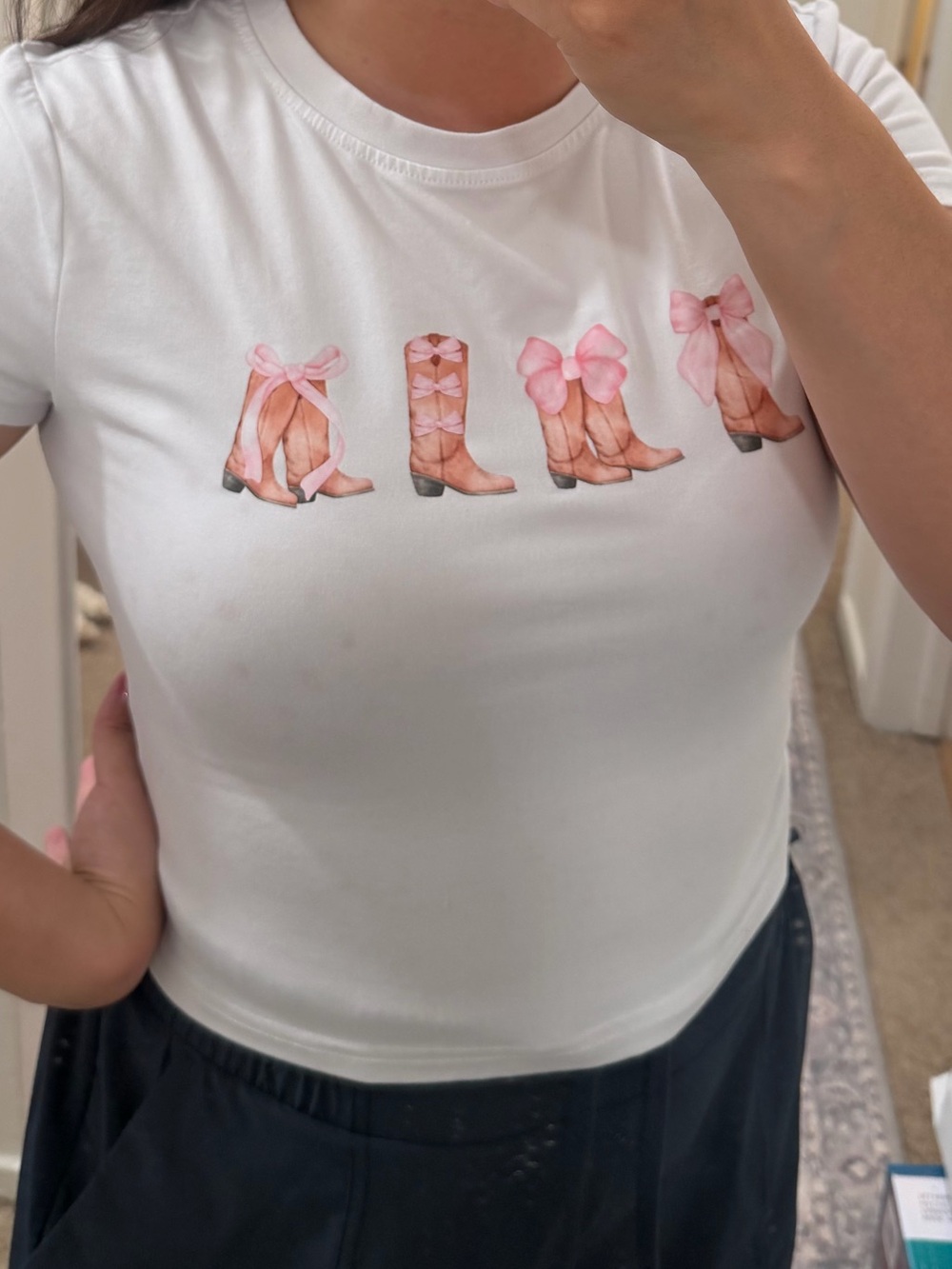 Shein cowgirl boots and bows print baby tee M